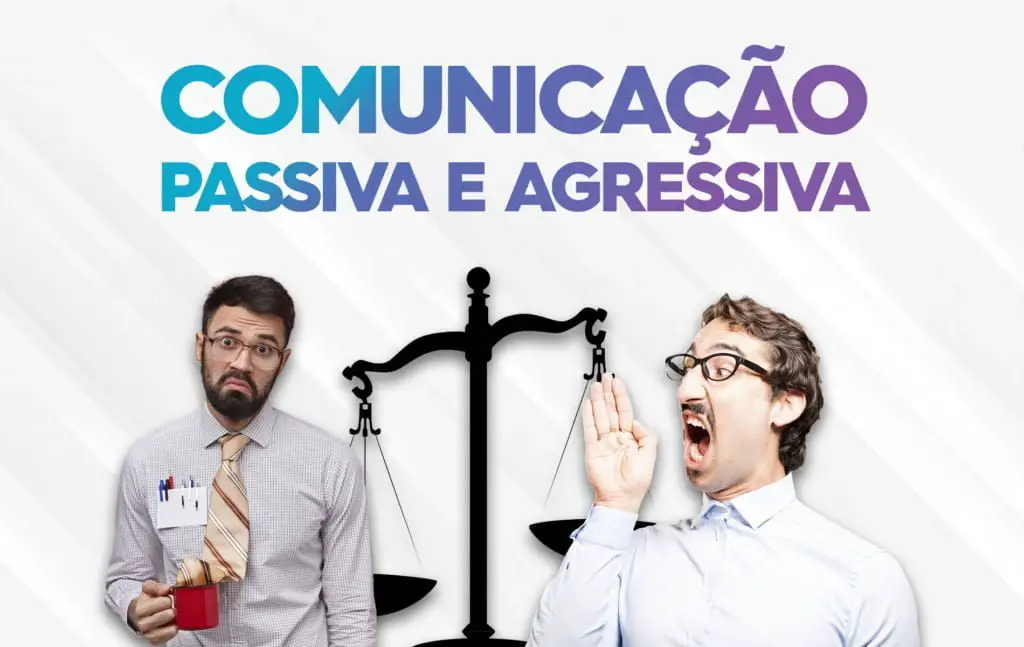 dois homens e uma balança representando a diferença entre comunicação passiva e agressiva