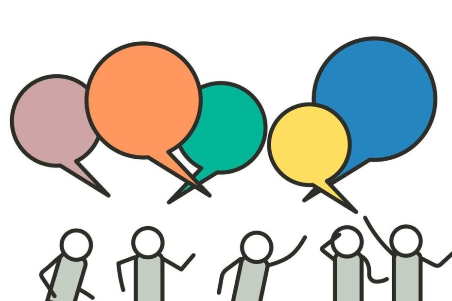 ilustração de balões de fala e pessoas para ilustrar como conversar melhor